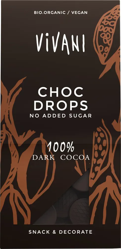Vivani chocoladedruppels puur 100% cacao
