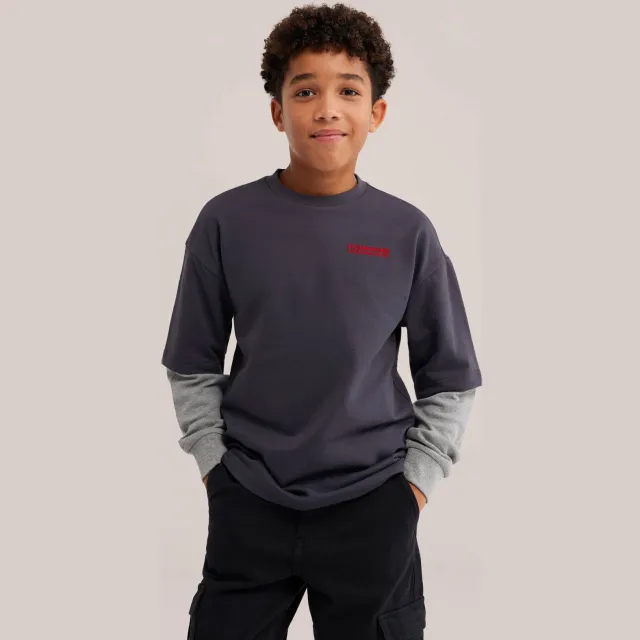 WE Fashion longsleeve met backprint grijs