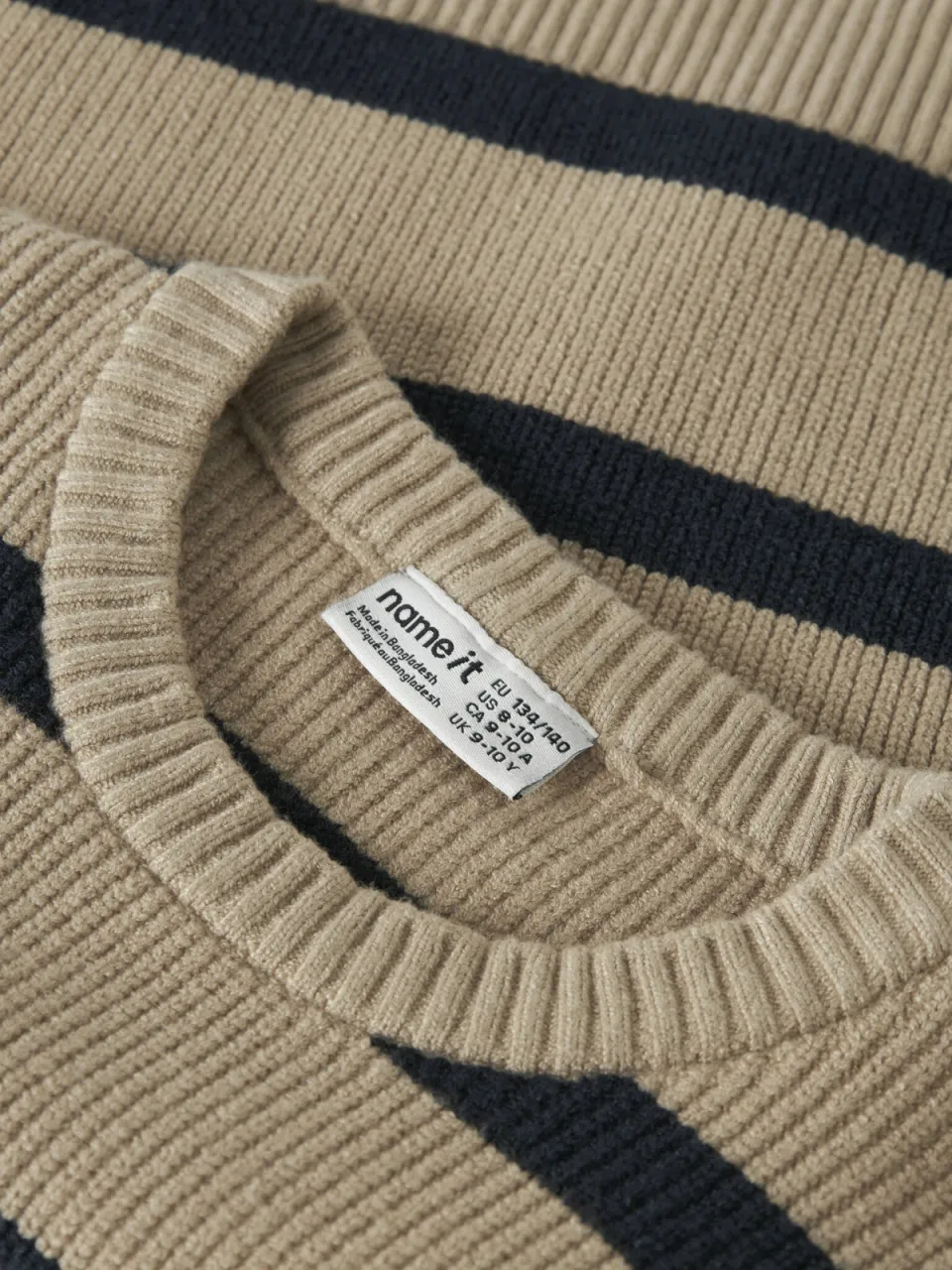 NAME IT KIDS rechtvallende gebreide gestreepte trui - beige Meisjes Viscose Ronde hals, foto 3
