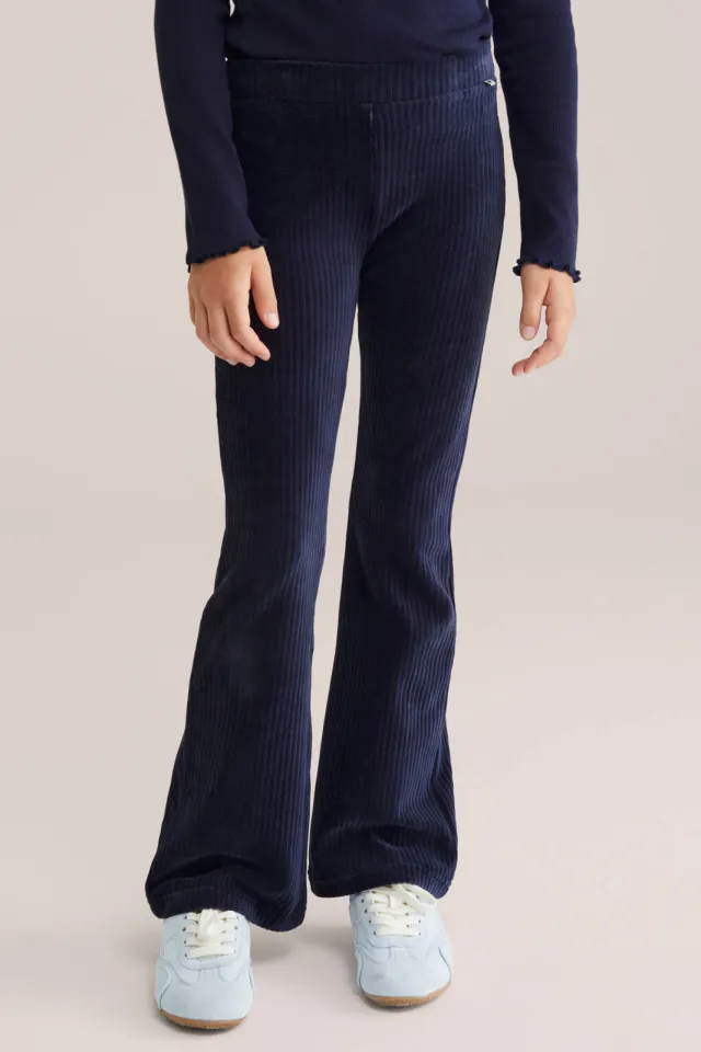 WE Fashion fluwelen flared broek marineblauw, foto 3