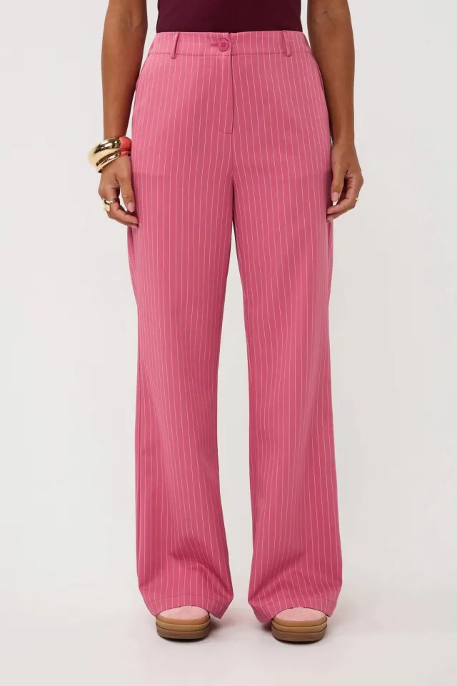 Ydence regular waist pantalon met krijtstreep roze