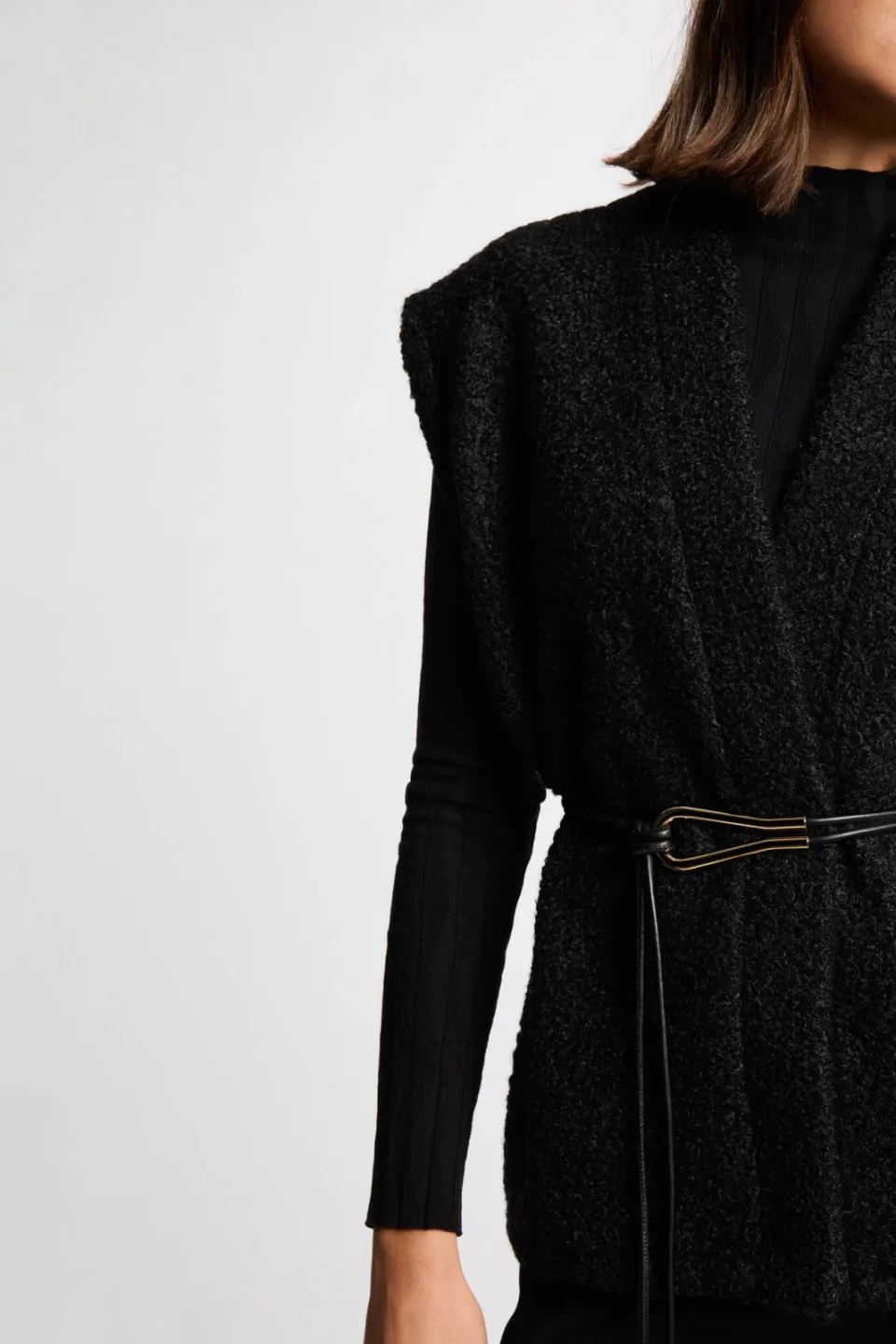 Morgan teddy gilet met ceintuur - zwart, foto 5