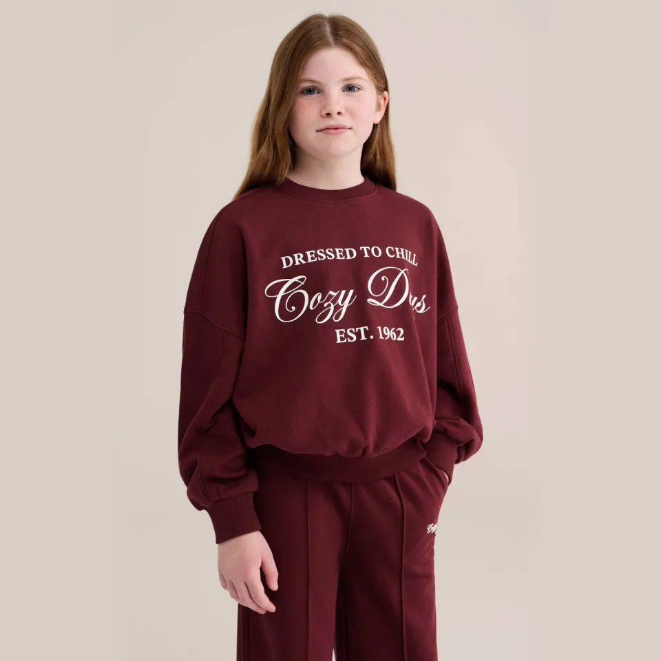 WE Fashion oversized sweater met print - donkerrood, foto 6