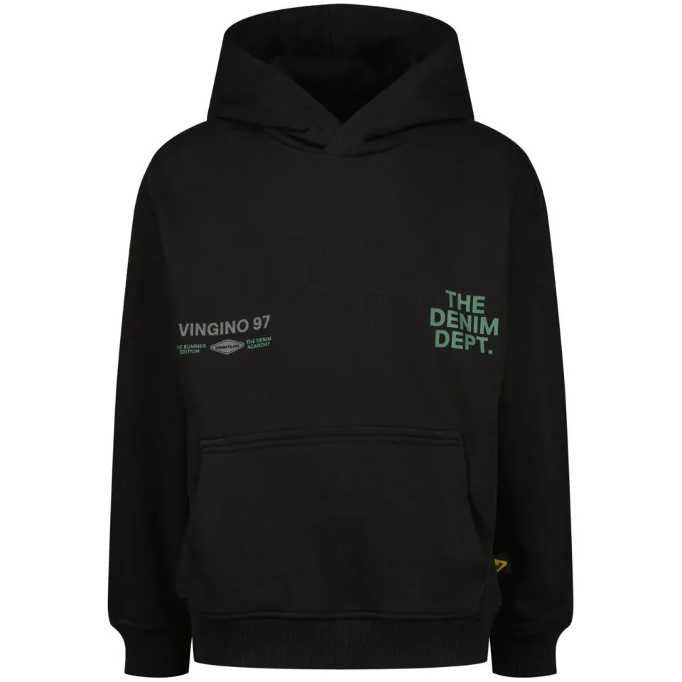 Vingino hoodie met backprint zwart Sweater Jongens Katoen Capuchon Backprint