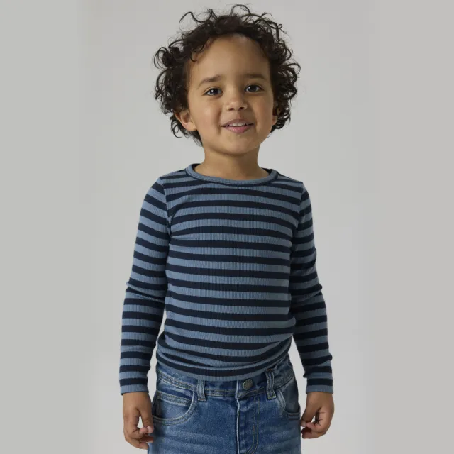 NAME IT MINI slim fit gestreepte longsleeve donkerblauw