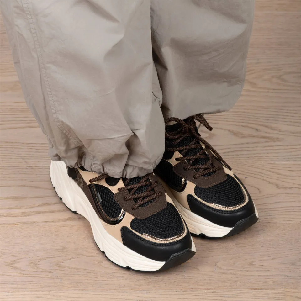 POSH by Poelman Angy chunky leren sneakers - zwart/beige, foto 5