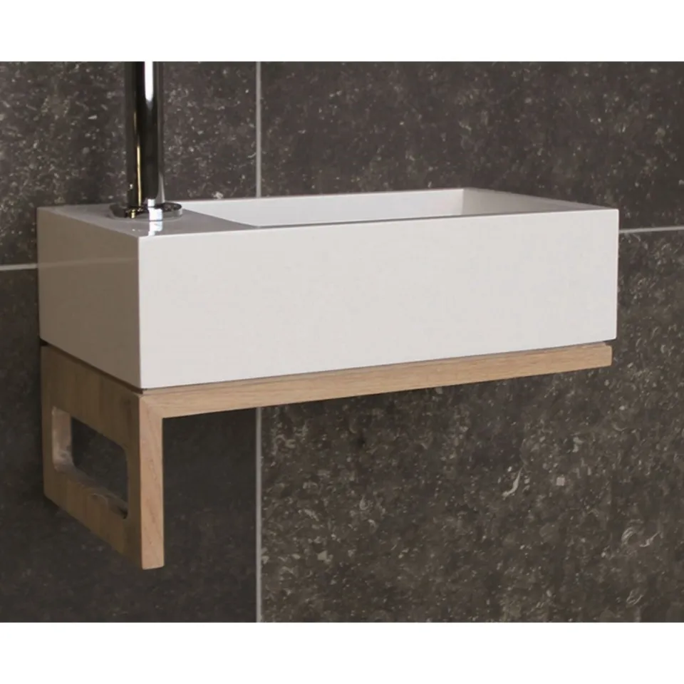 Fonteinset Luca Sanitair Iris 35x18,5x9 cm Omkeerbaar Mat Wit (met kraangat), foto 2