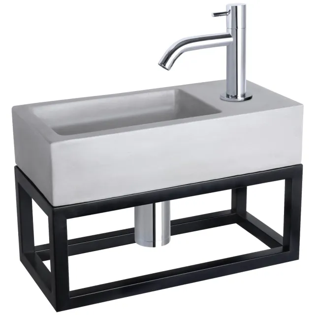 Differnz Fonteinset Differnz Ravo Beton en Handoekrek 38.5x18.5x9 cm Licht Grijs Met Gebogen Kraan Chroom
