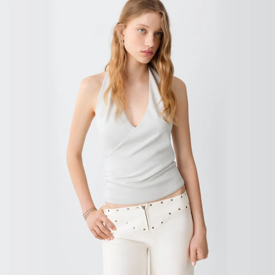 Mango TEEN low waist wide leg jeans met studs - wit, foto 5