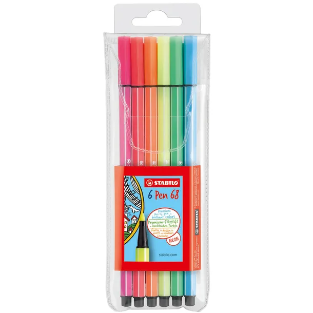 Stabilo Viltstift stabilo pen 68 medium fluor assorti etui
