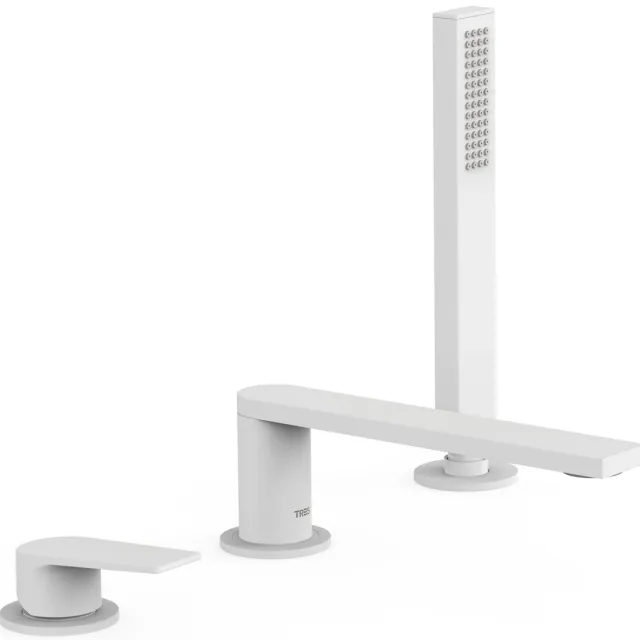 Tres Badrandkraan Tres Project 1-Hendel Rechte Uitloop 18 cm met Omstel en Handdouche Mat Wit Mat wit -