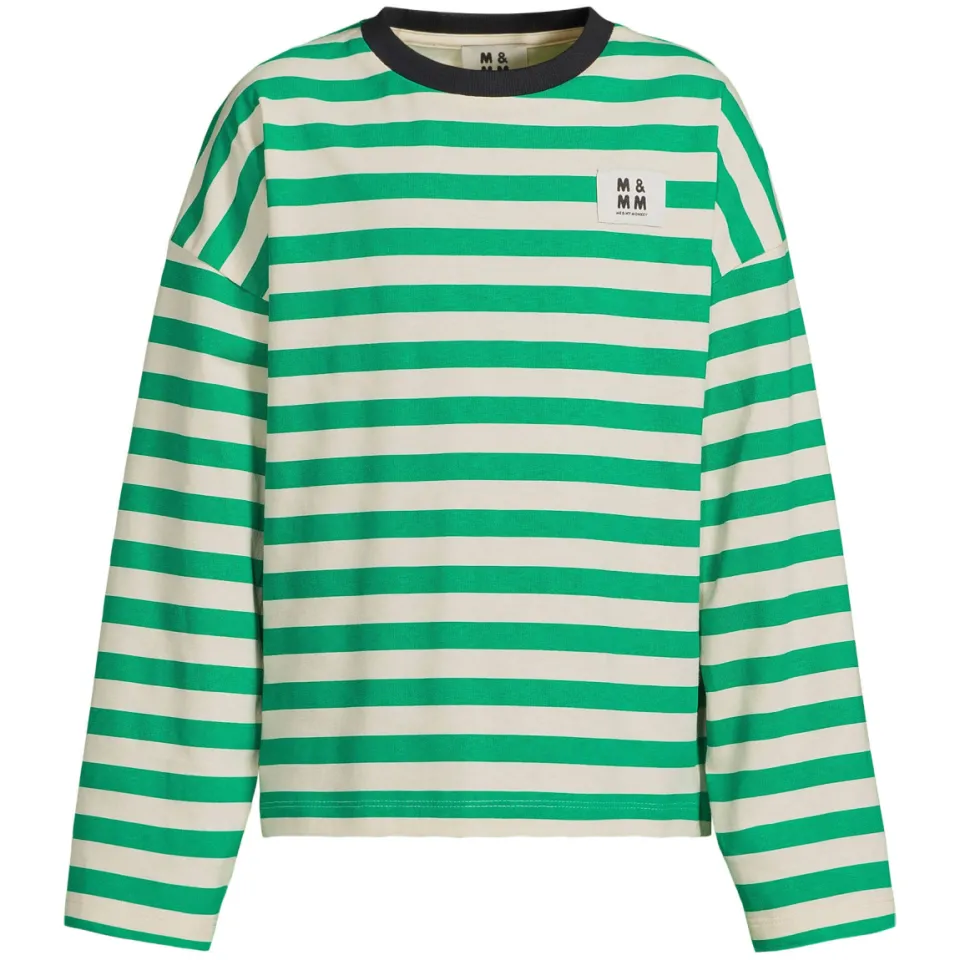 Me & My Monkey oversized gestreepte longsleeve felgroen offwhite, foto 2