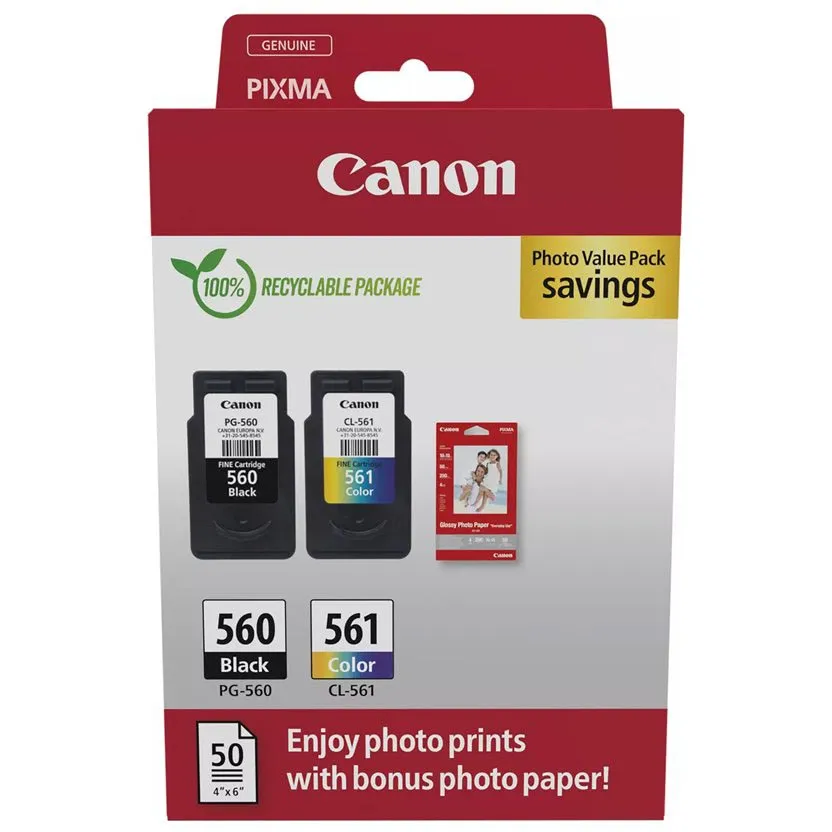 Canon PG-560/CL-561 inktcartridges set met fotopapier Zwart