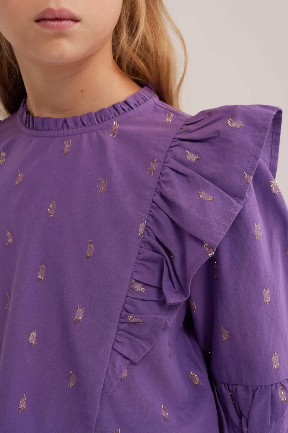WE Fashion blousetop met ruches en print paars, foto 6
