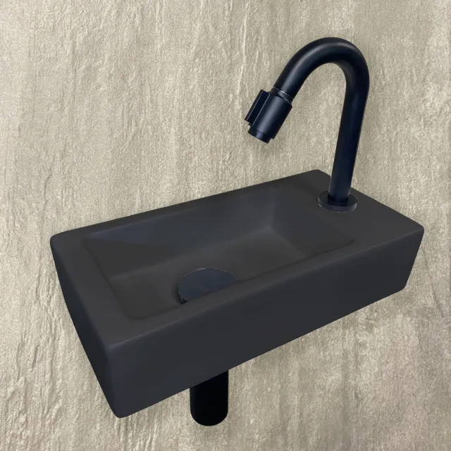 Wiesbaden Fonteinset Wiesbaden Mini Rhea 36x18x9 cm Rechts Quartz Quartz zwart