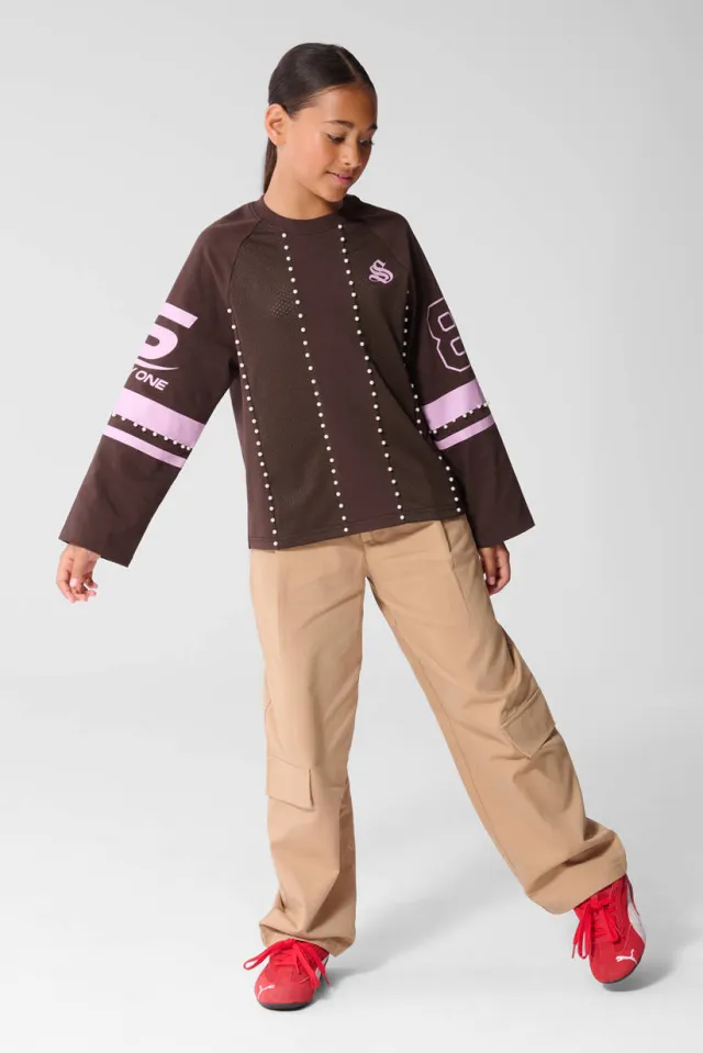 Shoeby gestreepte longsleeve donkerbruin/roze