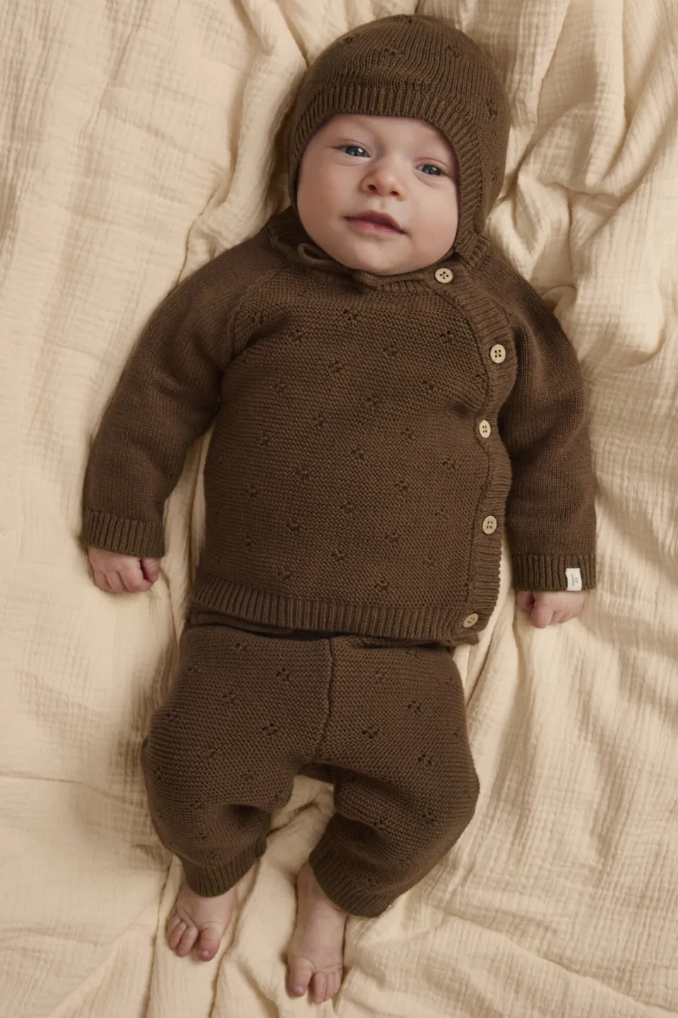Lil' Atelier BABY katoenen gebreide trui - donkerbruin