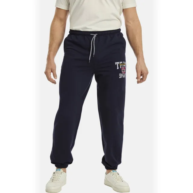 Jan Vanderstorm regular fit joggingbroek THIBOR Plus Size met printopdruk donkerblauw