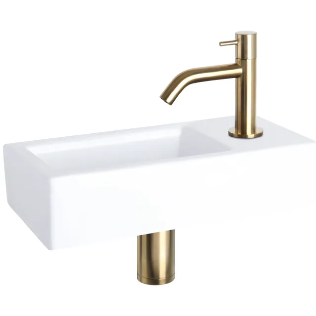 Fonteinset Differnz Ravo Keramiek 38.5x18.5x9 cm Wit Met Gebogen Kraan Mat Goud