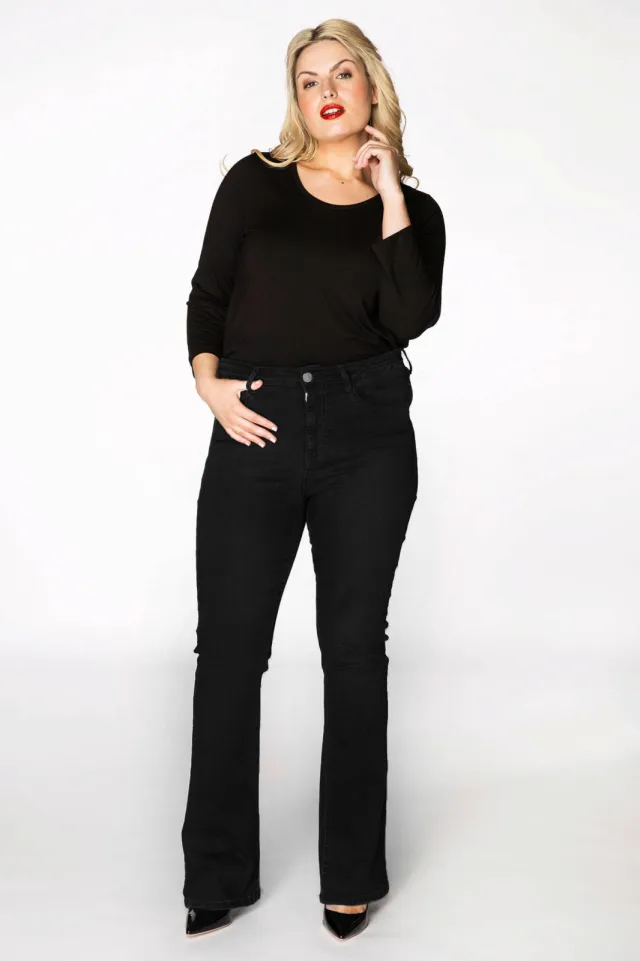 Yoek high waist flared jeans zwart