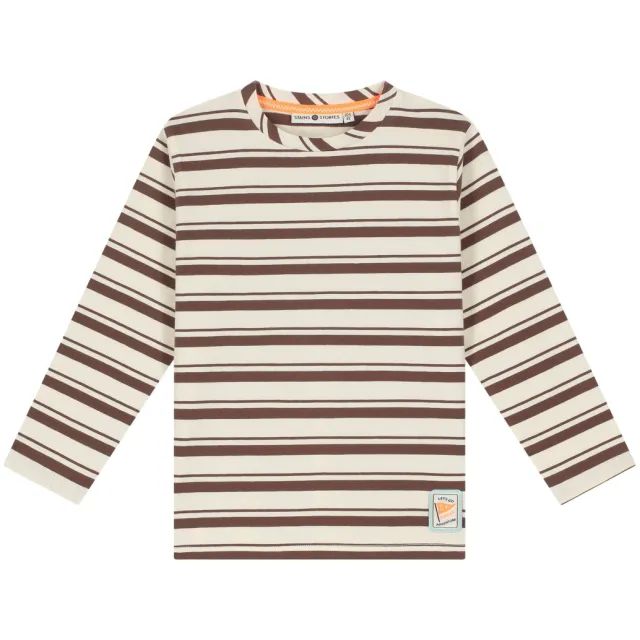 Stains&Stories gestreepte longsleeve ecru/bruin Lichtgeel/bruin