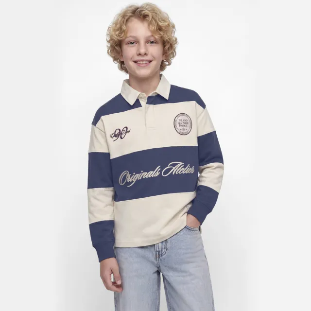 Jack & Jones JUNIOR gestreepte sweater met tekst - marineblauw/ecru