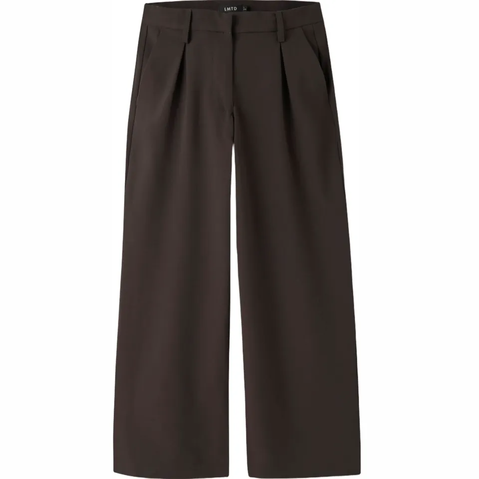LMTD wide leg broek met plooien donkerbruin, foto 2