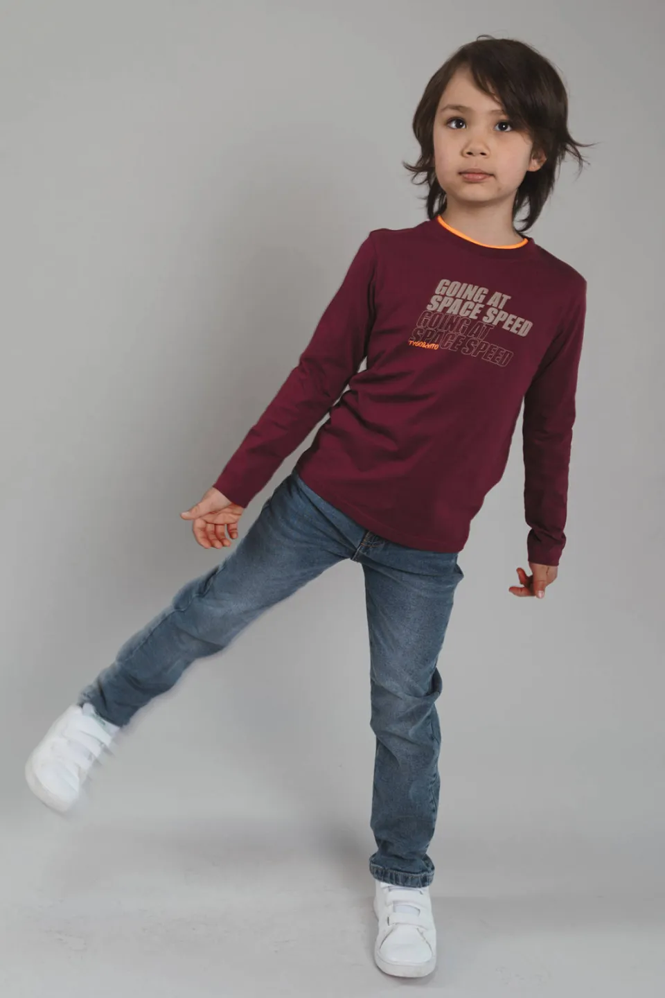 TYGO & vito jersey rechtvallende longsleeve met print donkerrood, foto 4