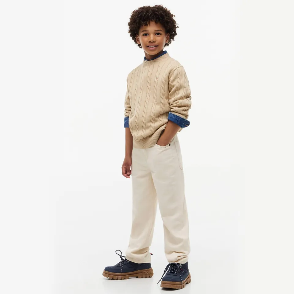 Tommy Hilfiger kabeltrui met logo - beige