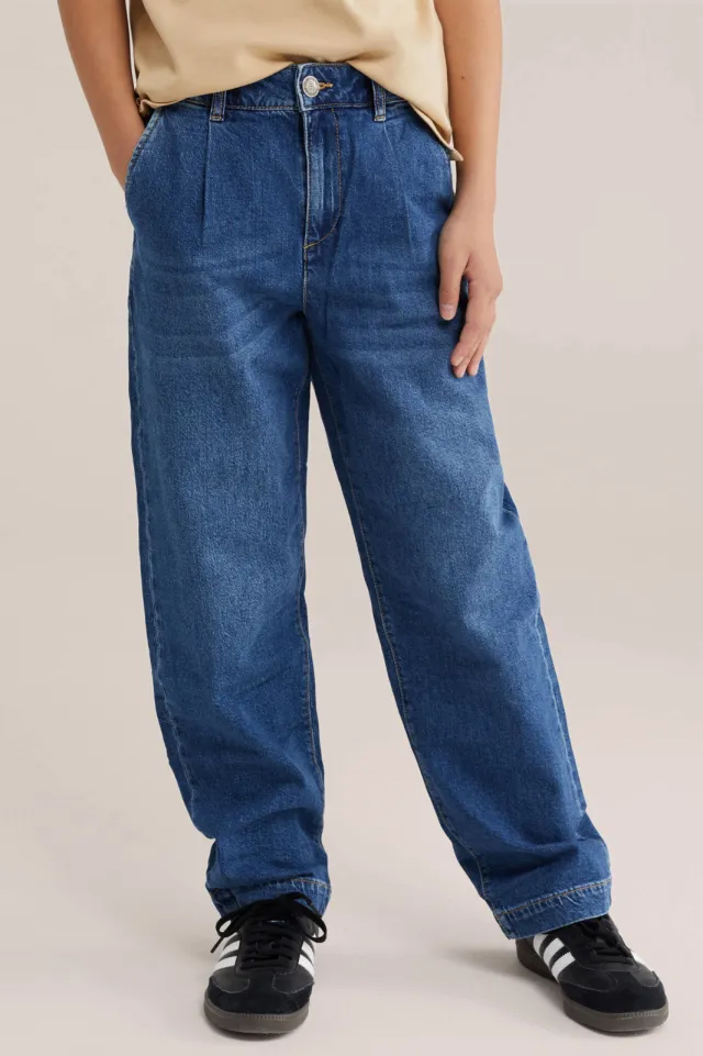 WE Fashion Blue Ridge loose fit jeans met plooien - mediumblauw Medium blue denim
