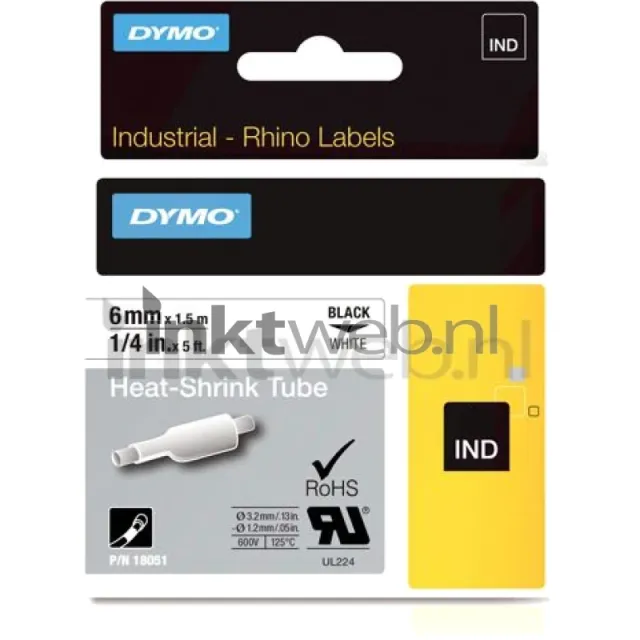 Dymo Labeltape dymo rhino industrieel krimpkous 6mm Zwart op wit