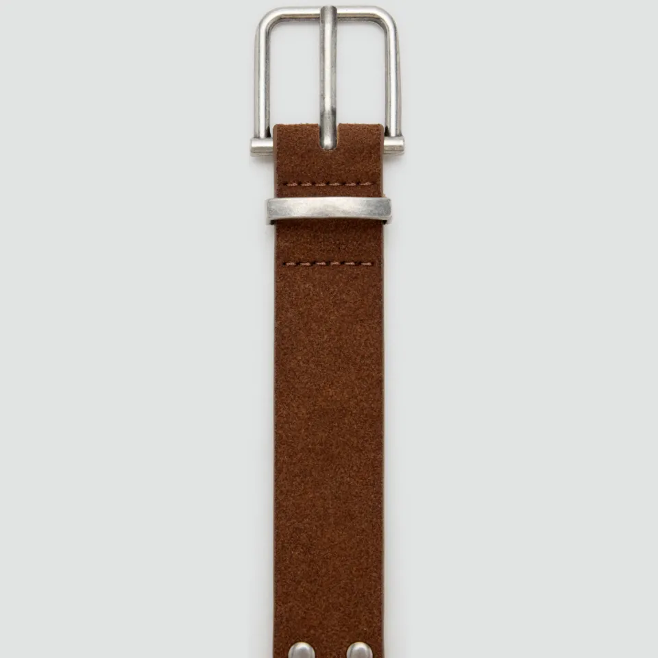 Mango leren riem met studs bruin, foto 2
