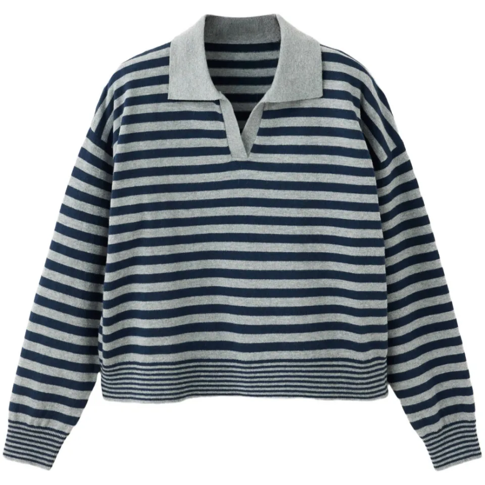 Mango TEEN katoenen gestreepte gebreide trui - grijs/blauw, foto 2