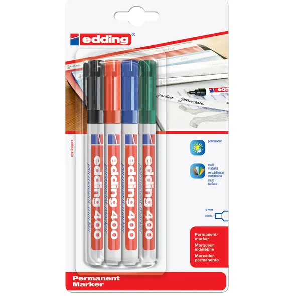 Edding Viltstift edding 400 rond assorti 1mm blister Stuks blauw