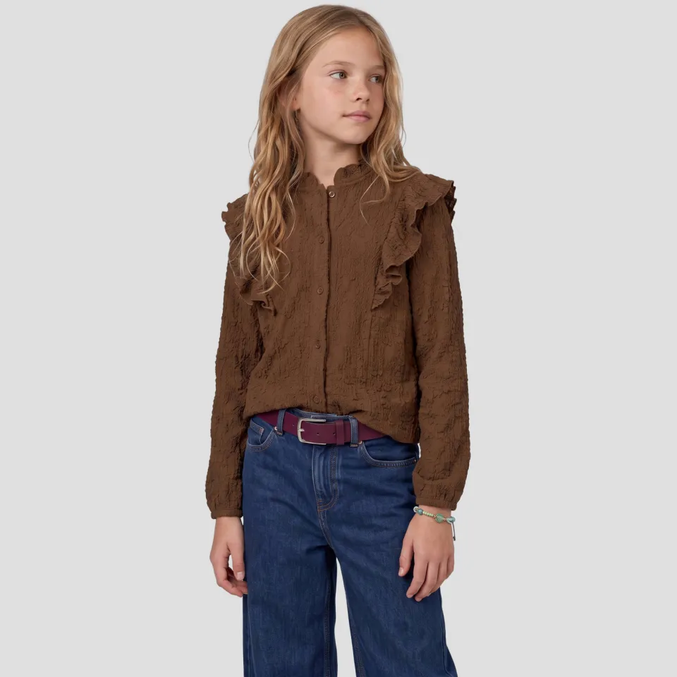 Me & My Monkey rechtvallende blouse met ruches donkerbruin, foto 4