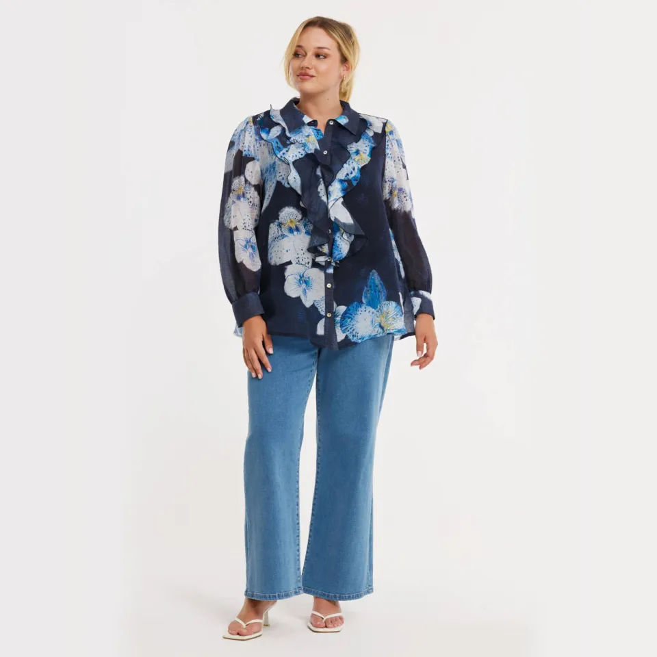 Yoek Orchid blouse blauw