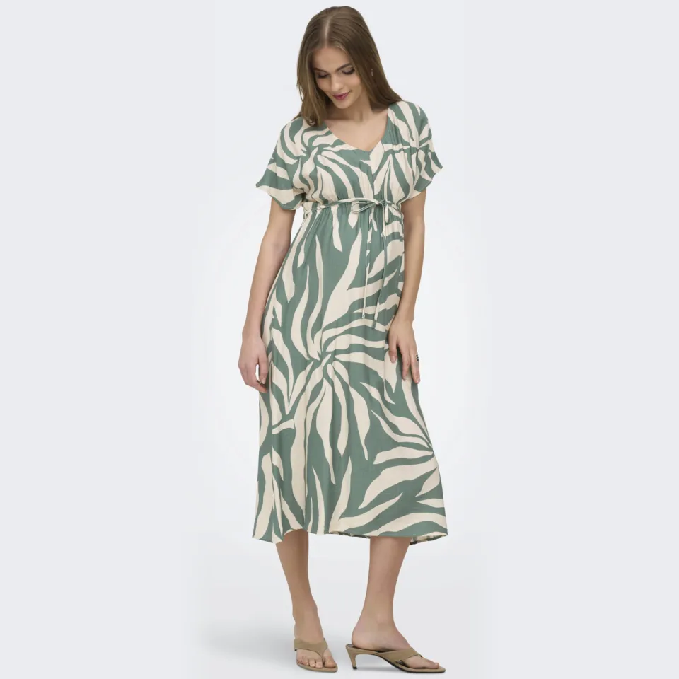 Only MATERNITY zwangerschaps midi jurk groen Grijsgroen/wit
