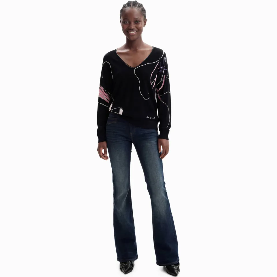 Desigual viscose trui met print - zwart Zwart/multi