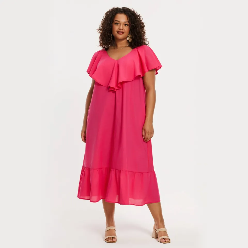 Yoek Swing jurk met ruches roze