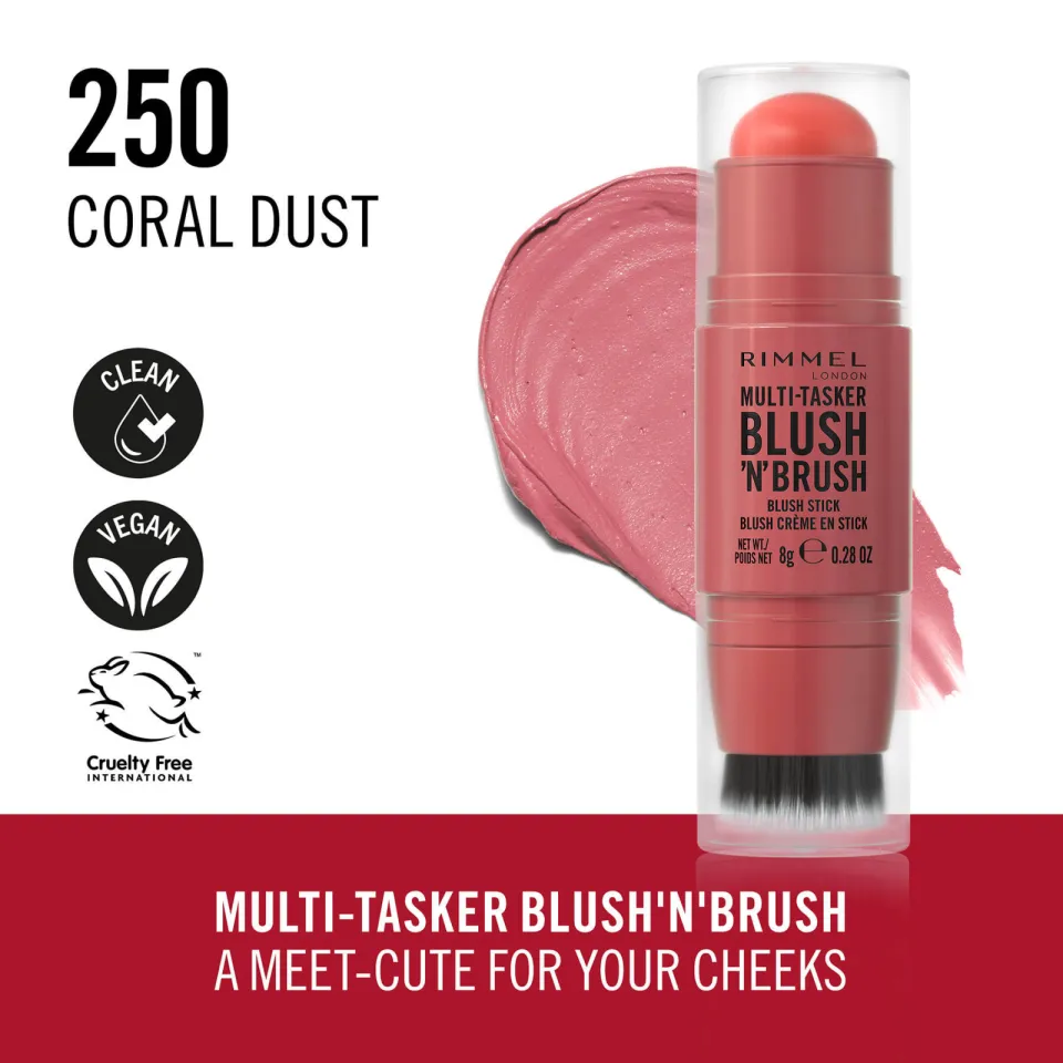 Rimmel London Multi-Tasker Blush'N'Brush blush stick 250 Coral Dust, foto 3