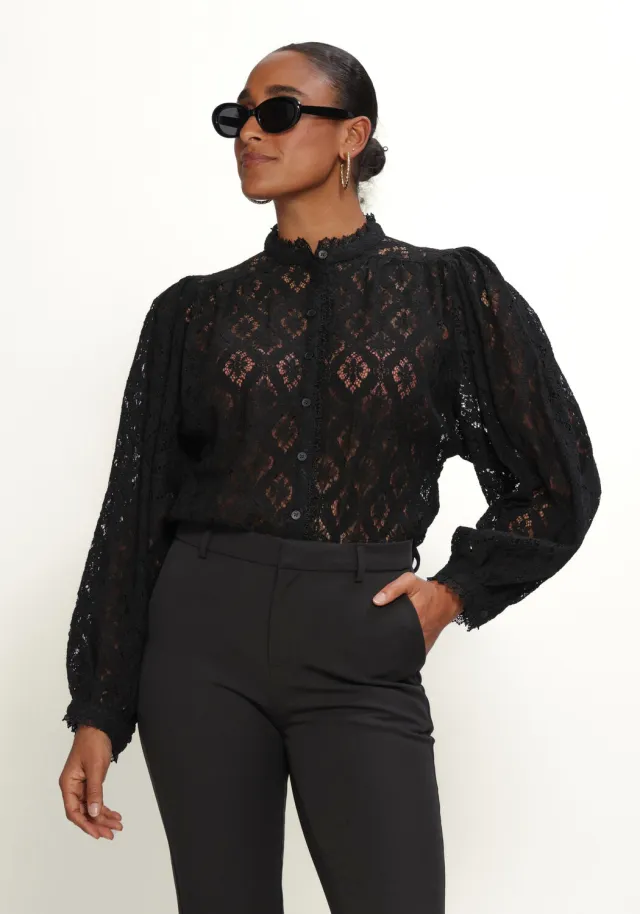 Grace & Mila blouse met kant zwart
