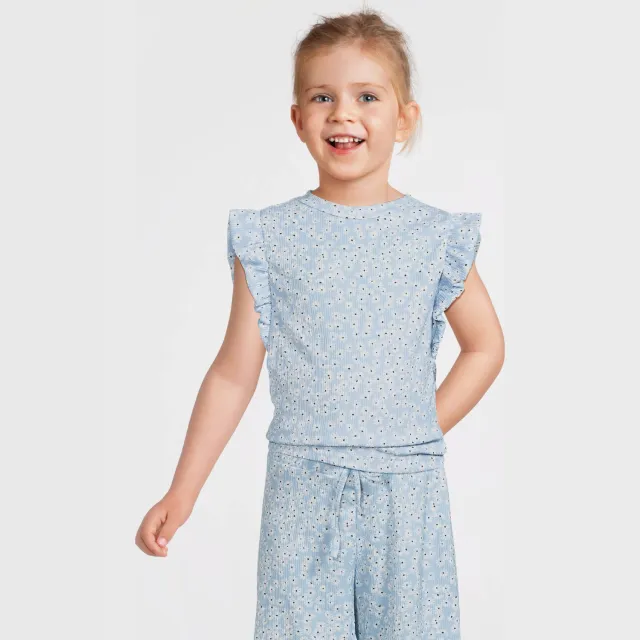 Anytime crinkle top met ruffles bloemenprint lichtblauw, foto 5