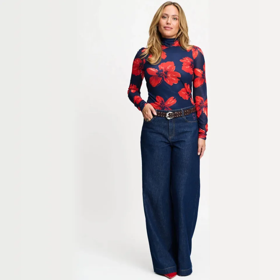 POM Amsterdam Romi Mesh Bloom top donkerblauw donkerblauw/rood, foto 3