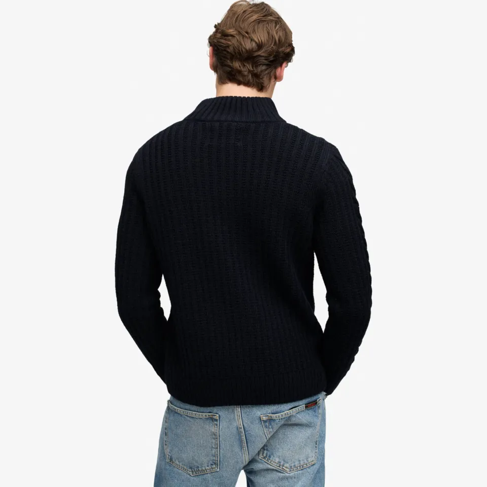 Superdry slim fit gebreide kabeltrui met kabels en wol - marineblauw, foto 5