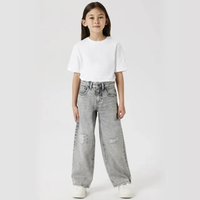 NAME IT KIDS wide leg jeans NKFROSE light grey denim