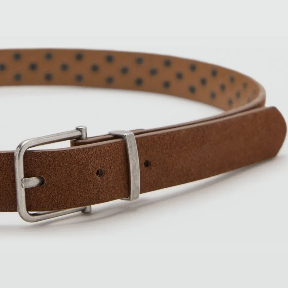 Mango leren riem met studs bruin, foto 4