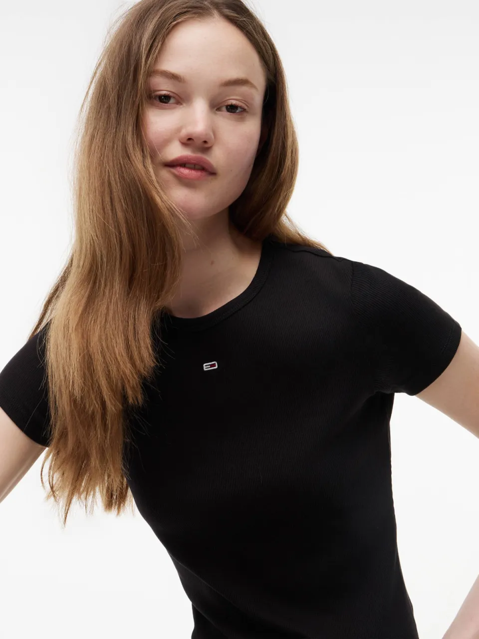 Tommy Jeans TJW Slim Essential Rib SS t-shirt zwart, foto 8