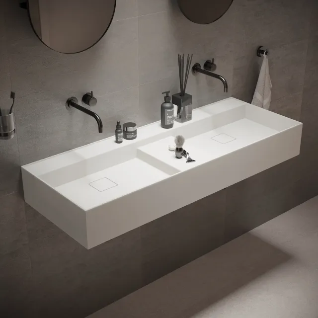 Ideavit Wastafel Ideavit Solidbliss 120x45x16 cm Solid Surface 1 Midden Plateau Mat Wit