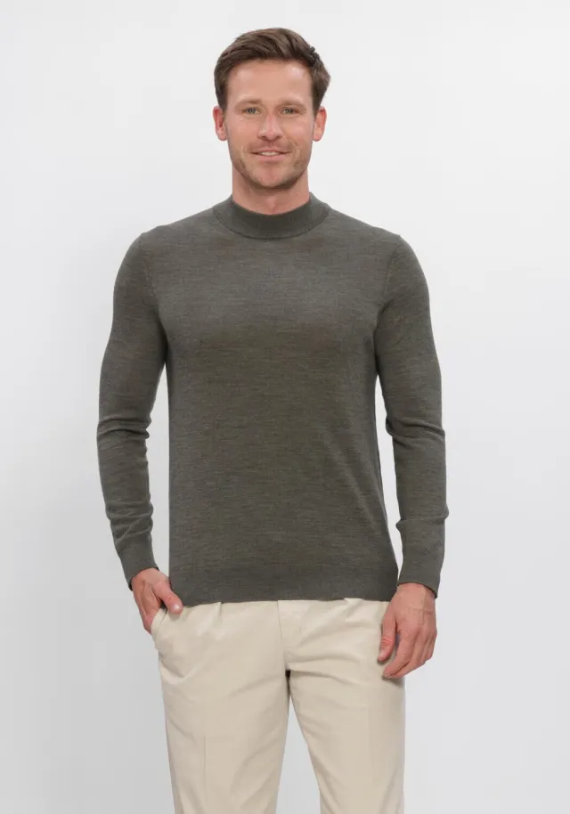 Profuomo Heren Truien & Vesten Pullover Mock Neck Extrafine Merino - Khaki