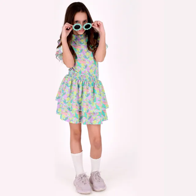 B.Nosy gebloemde jurk multicolor Lila/multicolor